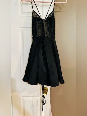 Black Satin & Lace Strappy Mini Dress